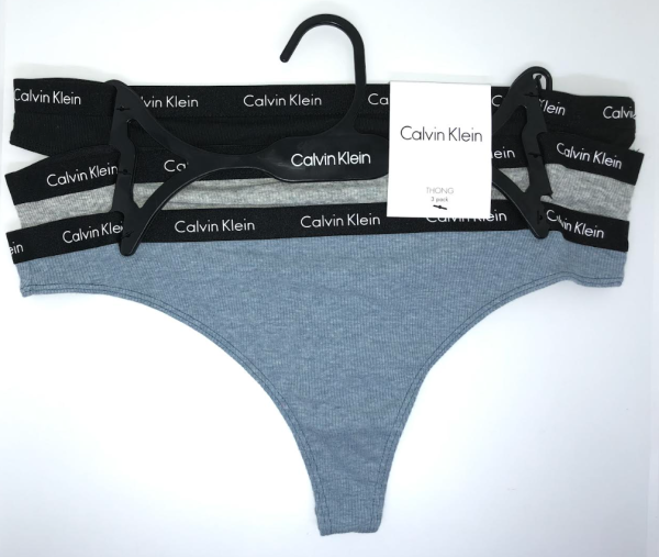 Calvin Klein; Paquete de 3 hilos o tangas algodón acanalado, cintura elástica