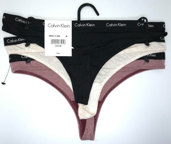 Calvin Klein; Paquete de 3 hilos o tangas algodón acanalado, cintura elástica