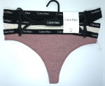 Calvin Klein; Paquete de 3 hilos o tangas algodón acanalado, cintura elástica