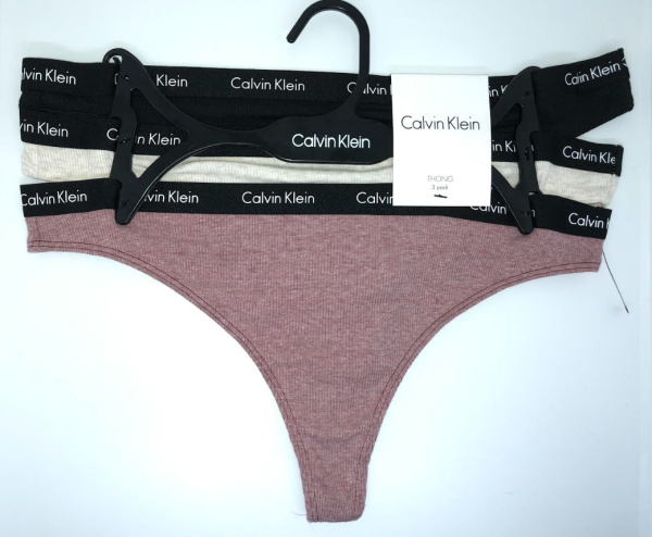 Calvin Klein; Paquete de 3 hilos o tangas algodón acanalado, cintura elástica