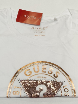 Guess, Camiseta de Mujer con circulo y triángulo con brillantes